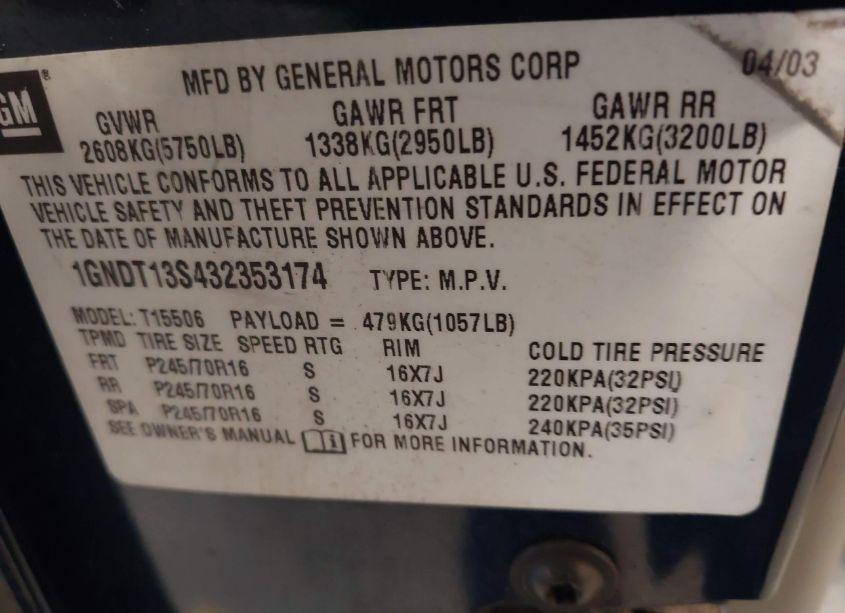 Photo 9 of 2003 Chevrolet Trailblazer LT (VIN 1GNDT13S432353174)