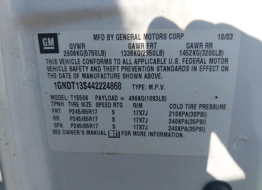 Photo 9 of 2004 Chevrolet Trailblazer LT (VIN 1GNDT13S442224868)