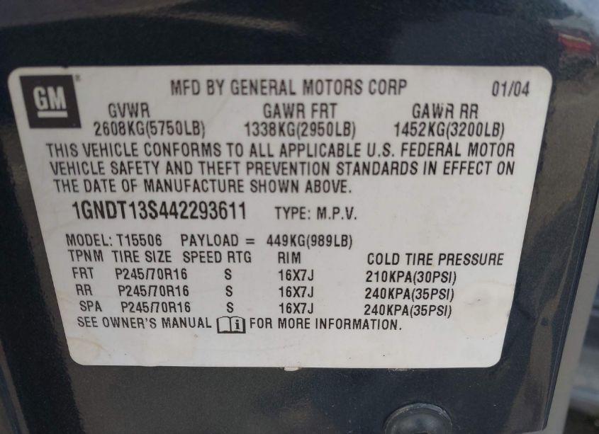 Photo 9 of 2004 Chevrolet Trailblazer LT (VIN 1GNDT13S442293611)