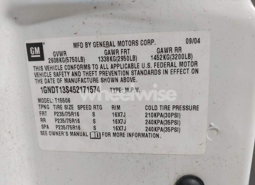 Photo 9 of 2005 Chevrolet Trailblazer LS (VIN 1GNDT13S452171574)