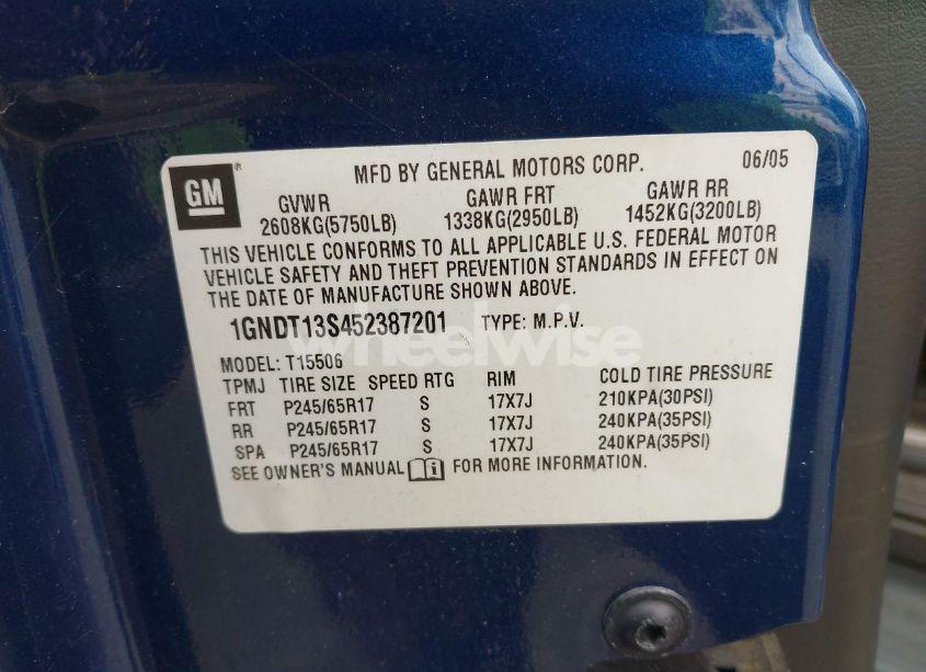 Photo 9 of 2005 Chevrolet Trailblazer LT (VIN 1GNDT13S452387201)