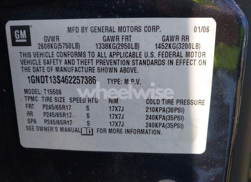 Photo 9 of 2006 Chevrolet Trailblazer LT (VIN 1GNDT13S462257386)