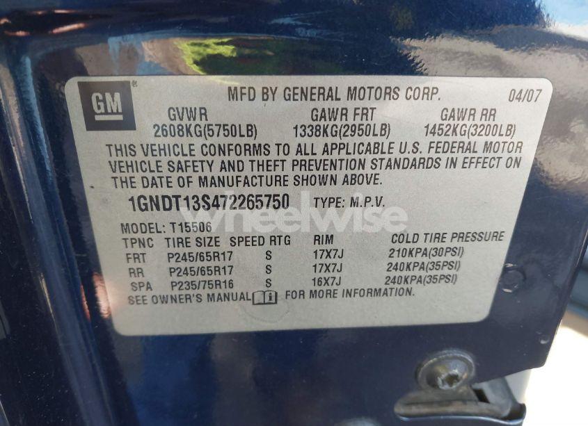 Photo 9 of 2007 Chevrolet Trailblazer LS (VIN 1GNDT13S472265750)