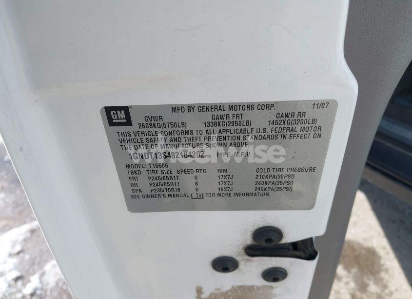 Photo 9 of 2008 Chevrolet Trailblazer FLEET (VIN 1GNDT13S482184202)