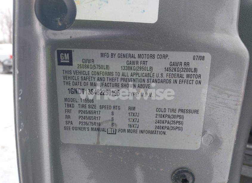 Photo 9 of 2008 Chevrolet Trailblazer LT (VIN 1GNDT13S482250196)