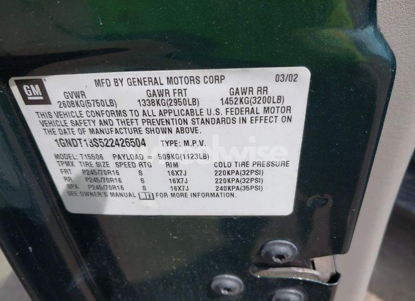 Photo 9 of 2002 Chevrolet Trailblazer LS (VIN 1GNDT13S522426504)