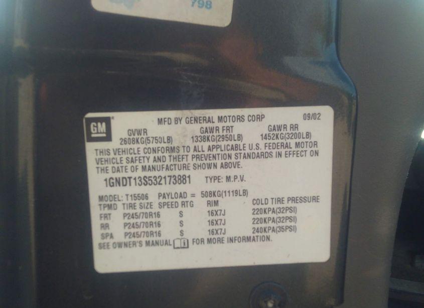 Photo 9 of 2003 Chevrolet Trailblazer LT (VIN 1GNDT13S532173881)