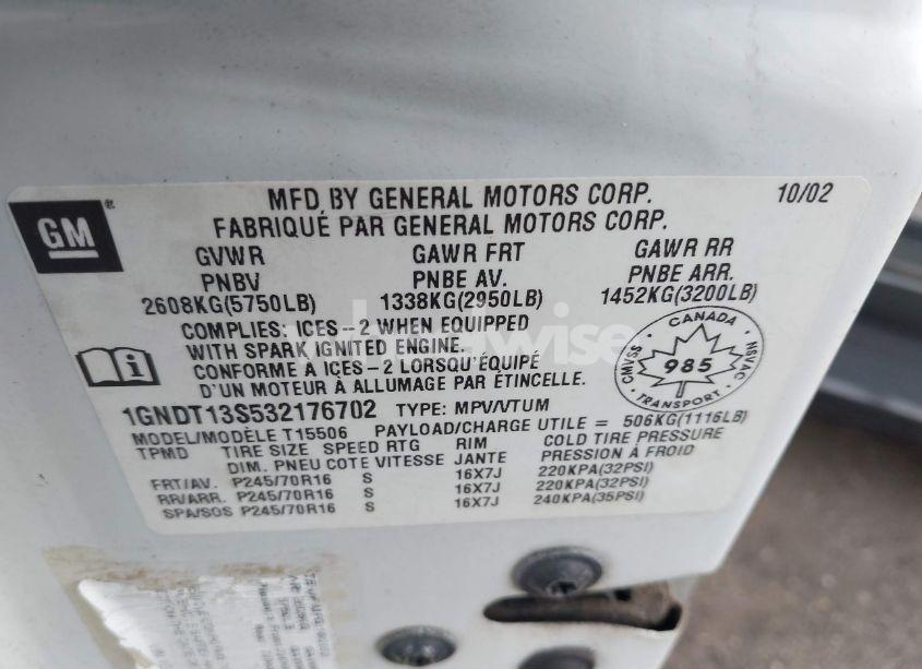 Photo 9 of 2003 Chevrolet Trailblazer LS/LT/LTZ (VIN 1GNDT13S532176702)