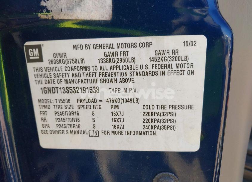 Photo 9 of 2003 Chevrolet Trailblazer LT (VIN 1GNDT13S532191538)