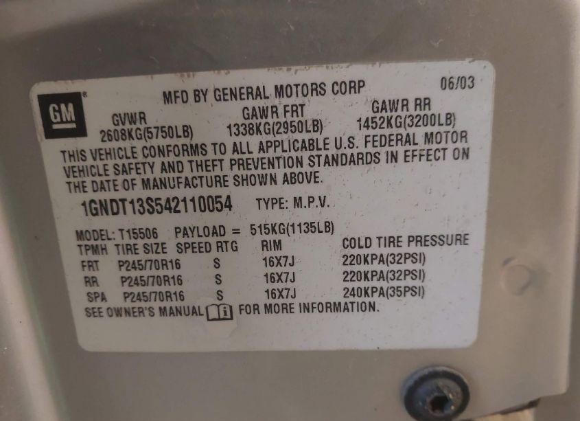 Photo 9 of 2004 Chevrolet Trailblazer LS (VIN 1GNDT13S542110054)