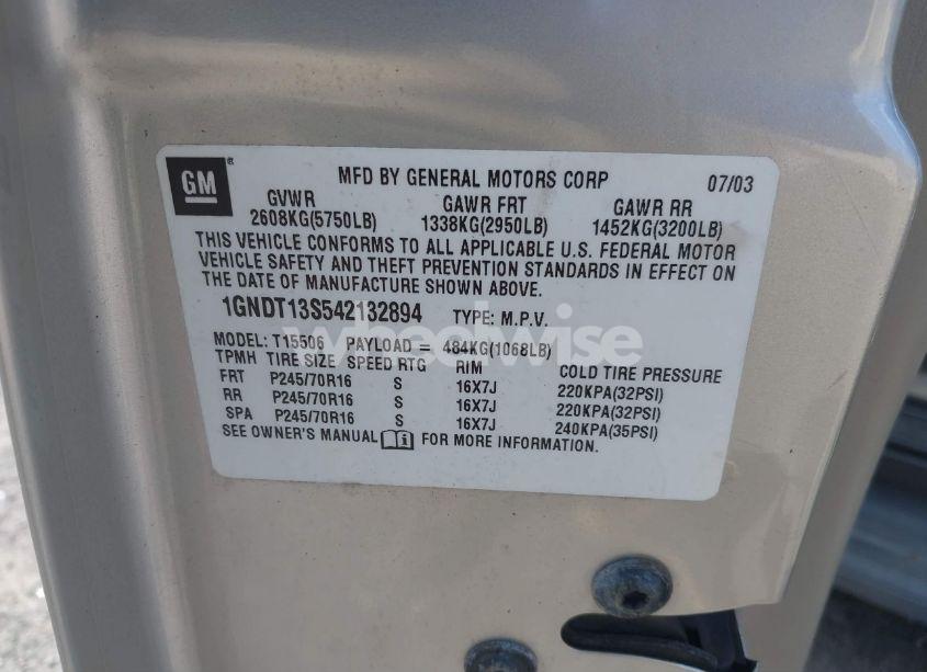 Photo 9 of 2004 Chevrolet Trailblazer LS (VIN 1GNDT13S542132894)