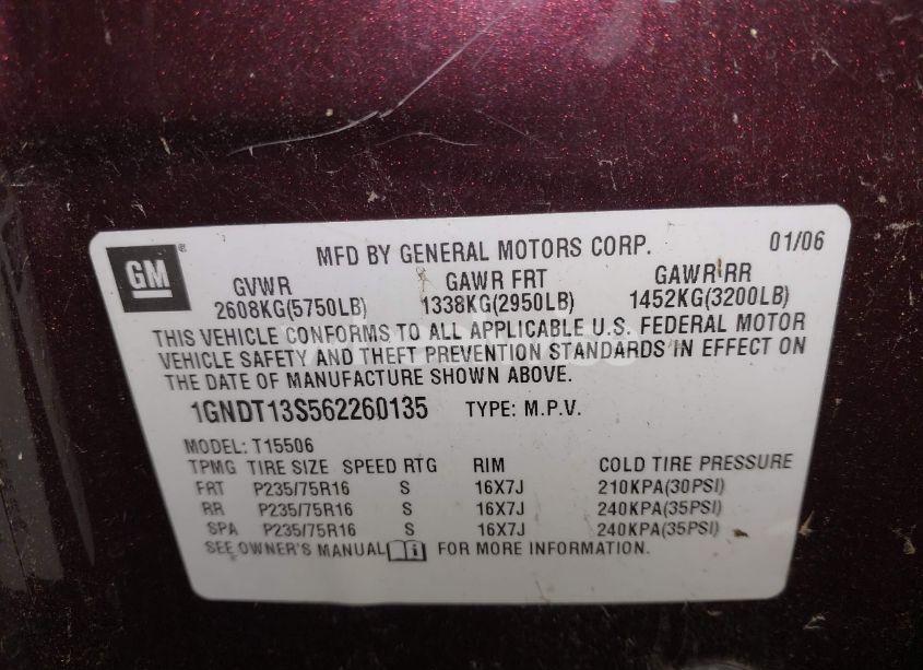 Photo 9 of 2006 Chevrolet Trailblazer LS (VIN 1GNDT13S562260135)