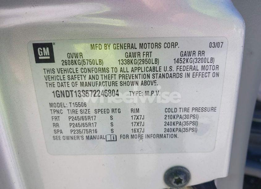 Photo 9 of 2007 Chevrolet Trailblazer LS (VIN 1GNDT13S572246804)