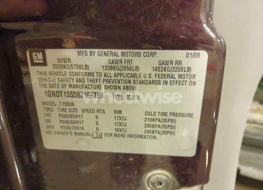 Photo 9 of 2008 Chevrolet Trailblazer LT (VIN 1GNDT13S582199789)