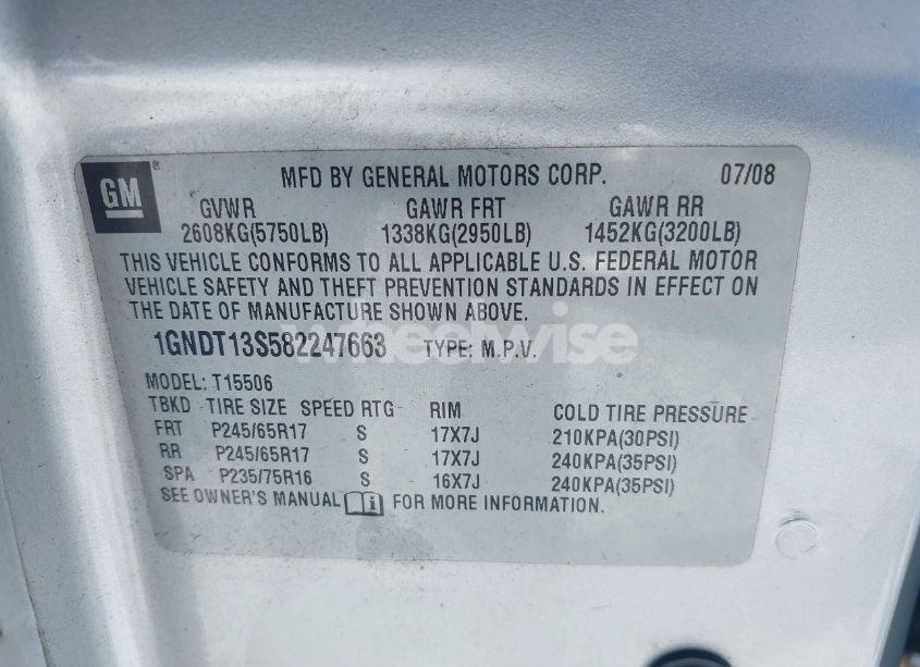 Photo 9 of 2008 Chevrolet Trailblazer LT (VIN 1GNDT13S582247663)