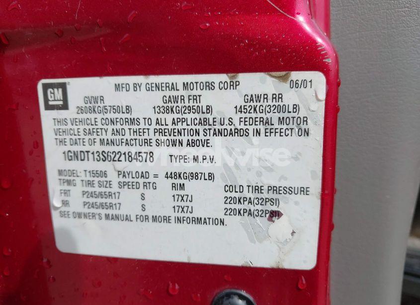 Photo 9 of 2002 Chevrolet Trailblazer LTZ (VIN 1GNDT13S622184578)