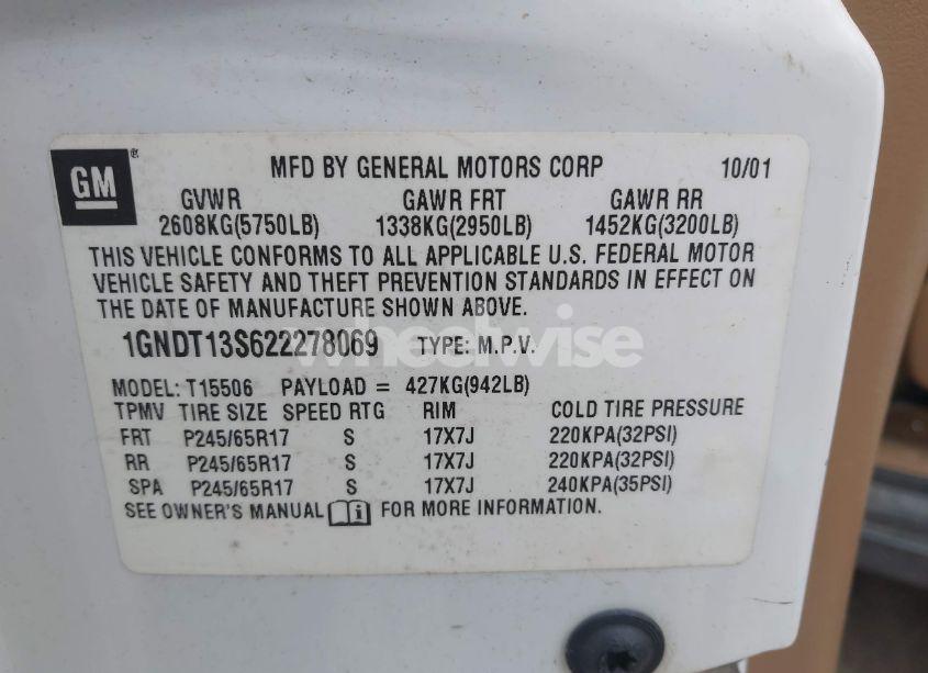 Photo 9 of 2002 Chevrolet Trailblazer LTZ (VIN 1GNDT13S622278069)