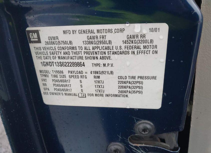 Photo 9 of 2002 Chevrolet Trailblazer LTZ (VIN 1GNDT13S622289864)