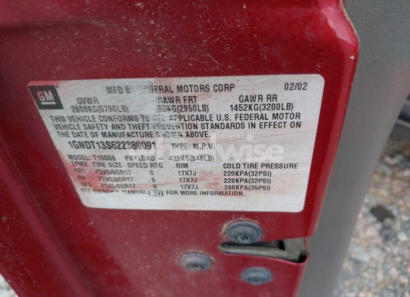 Photo 9 of 2002 Chevrolet Trailblazer LTZ (VIN 1GNDT13S622389091)