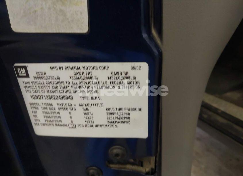 Photo 9 of 2002 Chevrolet Trailblazer LS (VIN 1GNDT13S622499848)