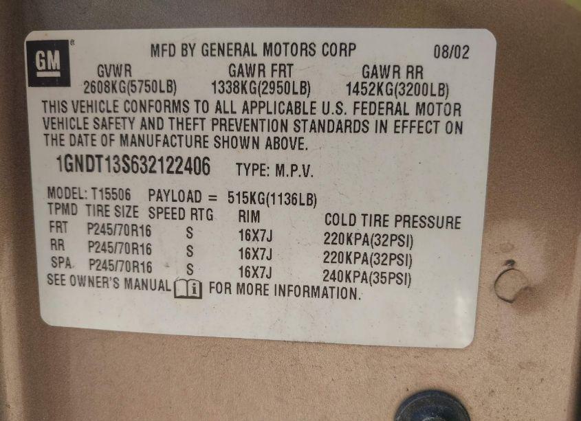 Photo 9 of 2003 Chevrolet Trailblazer LS (VIN 1GNDT13S632122406)