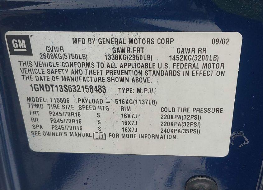 Photo 9 of 2003 Chevrolet Trailblazer LS (VIN 1GNDT13S632158483)