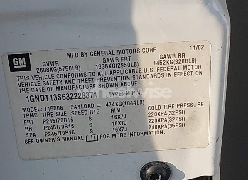 Photo 9 of 2003 Chevrolet Trailblazer LT (VIN 1GNDT13S632228371)