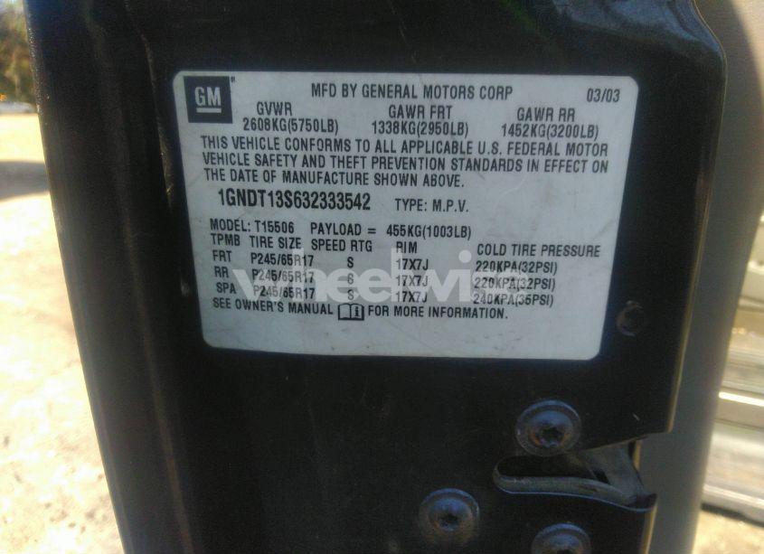 Photo 9 of 2003 Chevrolet Trailblazer LTZ (VIN 1GNDT13S632333542)