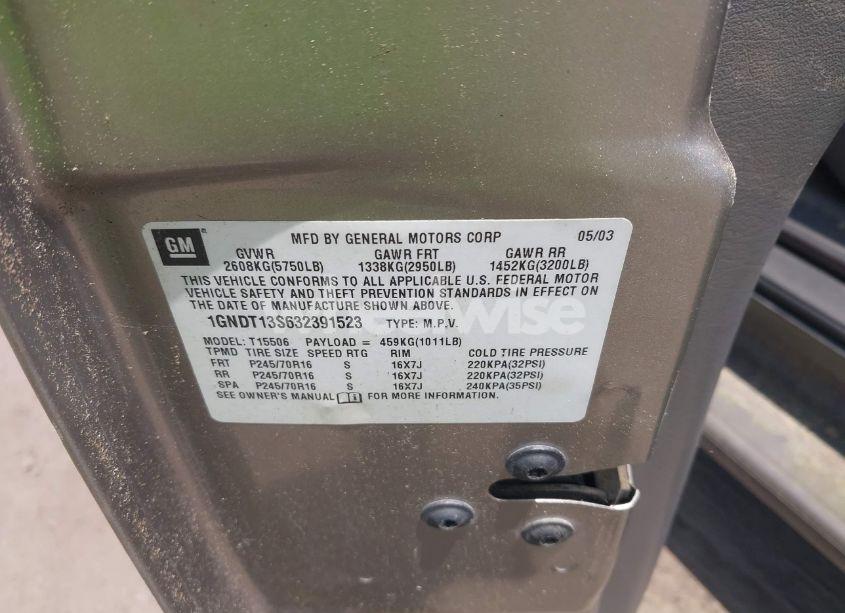 Photo 9 of 2003 Chevrolet Trailblazer LT (VIN 1GNDT13S632391523)