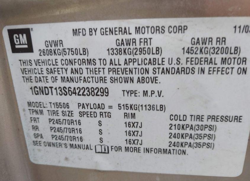 Photo 9 of 2004 Chevrolet Trailblazer LS (VIN 1GNDT13S642238299)