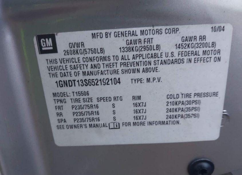 Photo 9 of 2005 Chevrolet Trailblazer LS (VIN 1GNDT13S652192104)