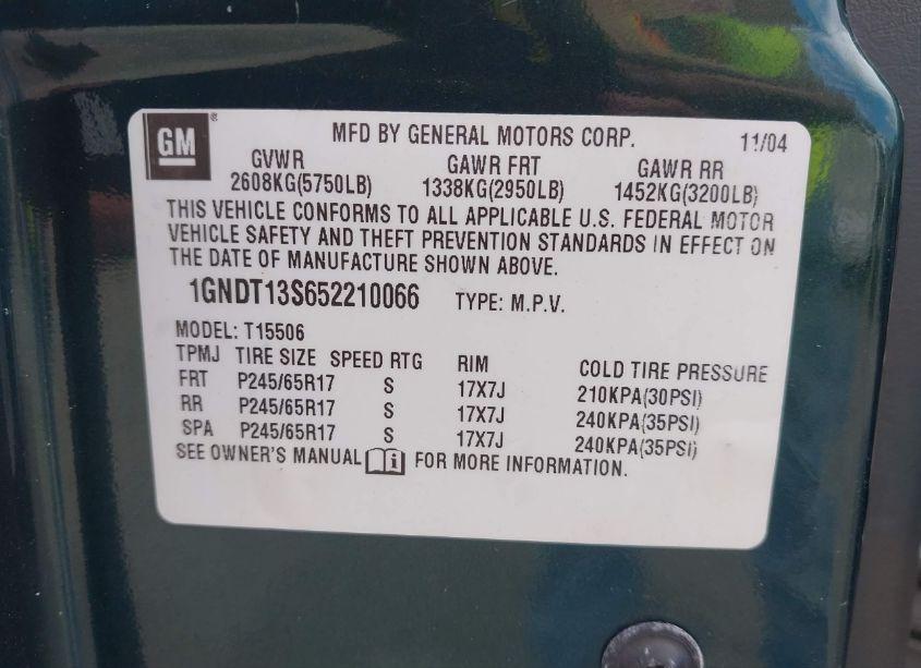 Photo 9 of 2005 Chevrolet Trailblazer LT (VIN 1GNDT13S652210066)