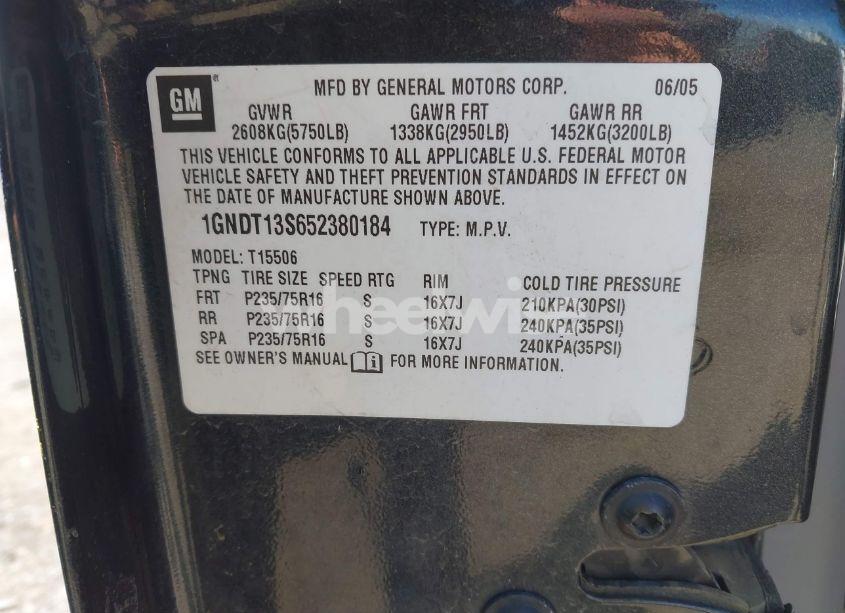 Photo 9 of 2005 Chevrolet Trailblazer LS (VIN 1GNDT13S652380184)