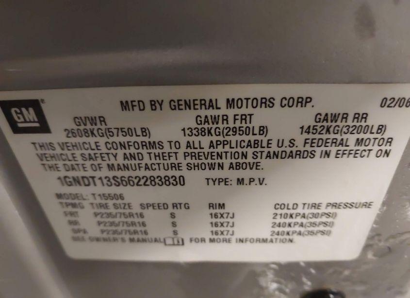 Photo 9 of 2006 Chevrolet Trailblazer LS (VIN 1GNDT13S662283830)