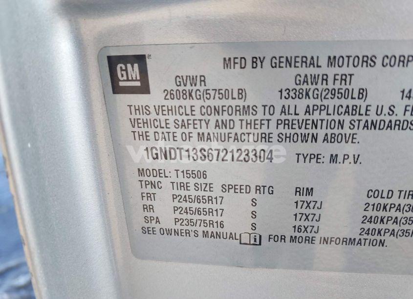 Photo 9 of 2007 Chevrolet Trailblazer LT (VIN 1GNDT13S672123304)