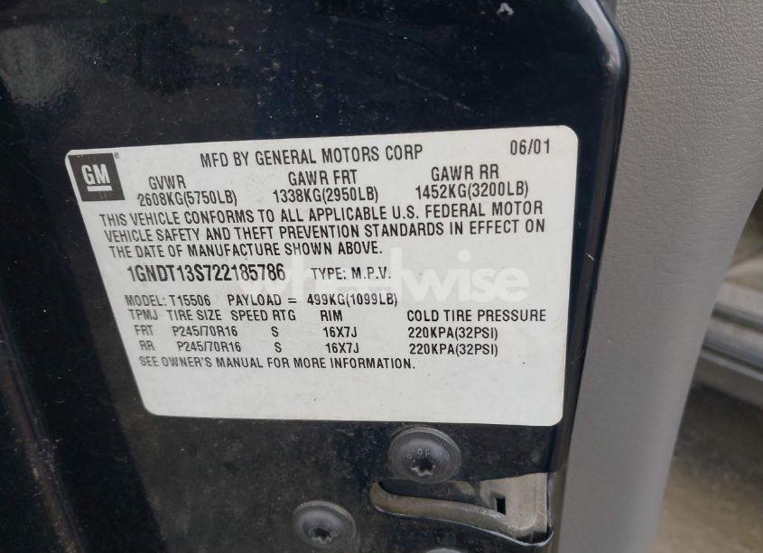 Photo 9 of 2002 Chevrolet Trailblazer LT (VIN 1GNDT13S722185786)