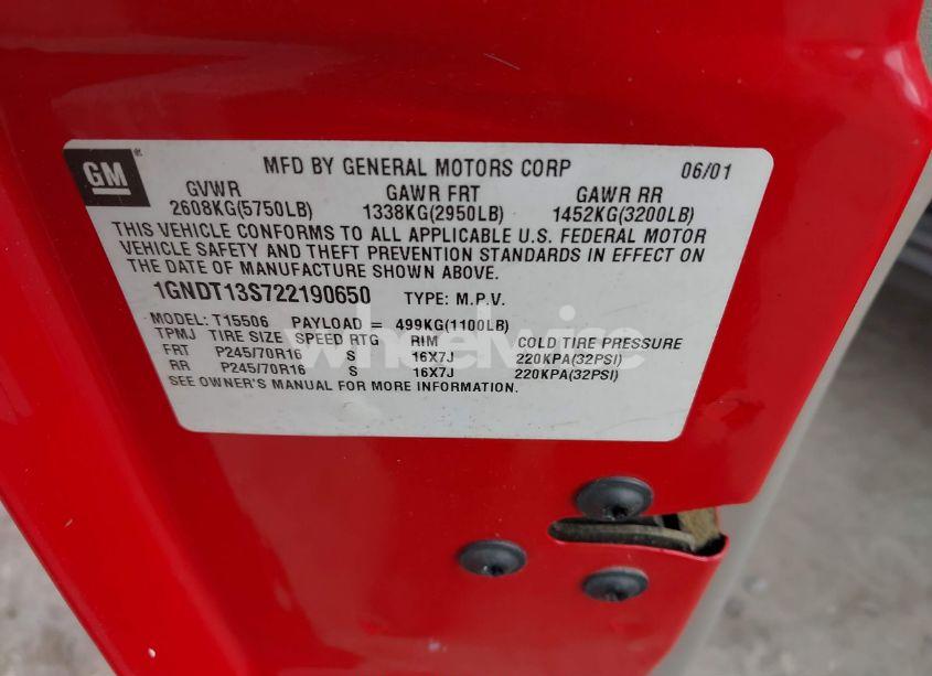 Photo 9 of 2002 Chevrolet Trailblazer LT (VIN 1GNDT13S722190650)