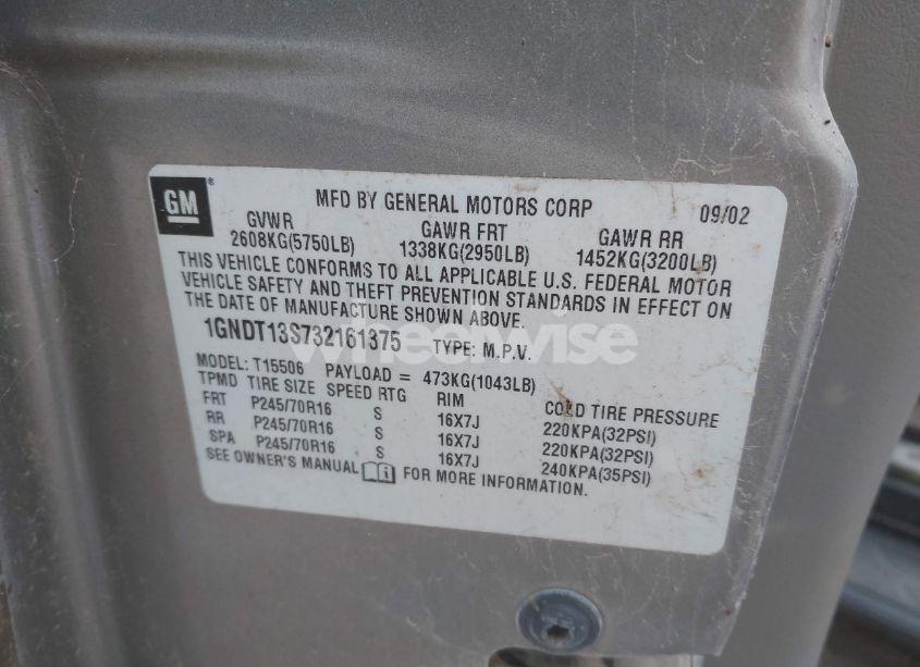 Photo 9 of 2003 Chevrolet Trailblazer LT (VIN 1GNDT13S732161375)