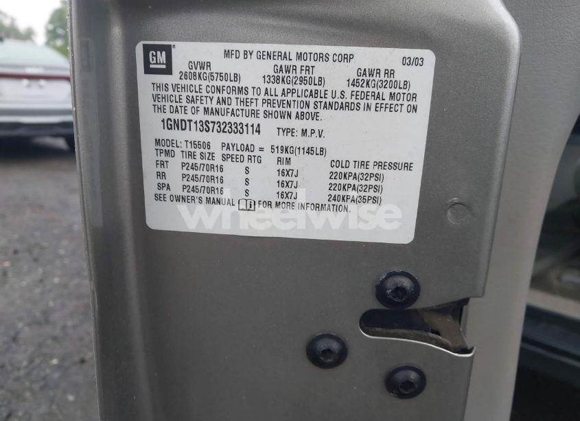 Photo 9 of 2003 Chevrolet Trailblazer LS (VIN 1GNDT13S732333114)