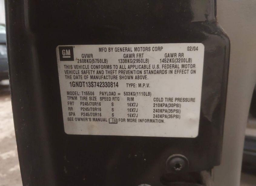 Photo 9 of 2004 Chevrolet Trailblazer LS (VIN 1GNDT13S742330814)