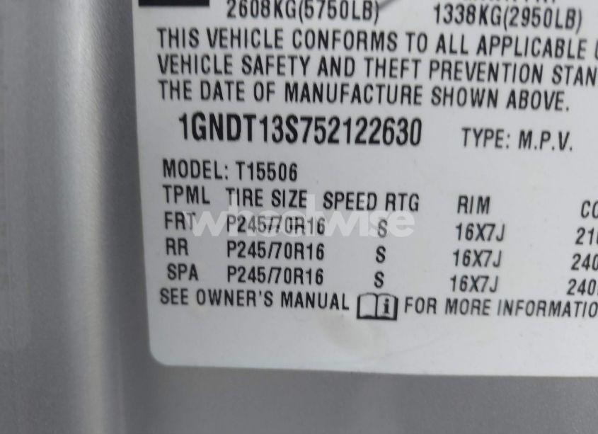 Photo 9 of 2005 Chevrolet Trailblazer LS (VIN 1GNDT13S752122630)