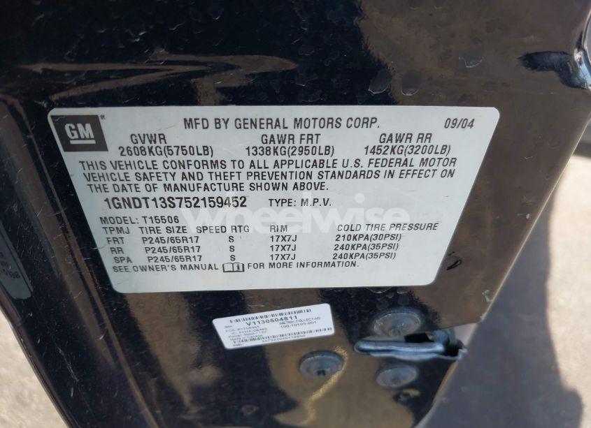 Photo 9 of 2005 Chevrolet Trailblazer LS (VIN 1GNDT13S752159452)