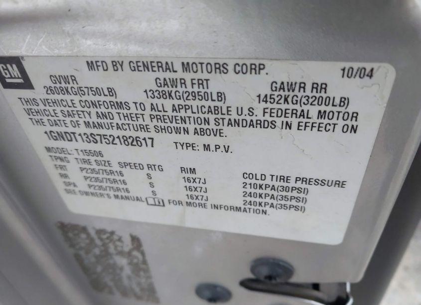 Photo 9 of 2005 Chevrolet Trailblazer LS (VIN 1GNDT13S752182617)