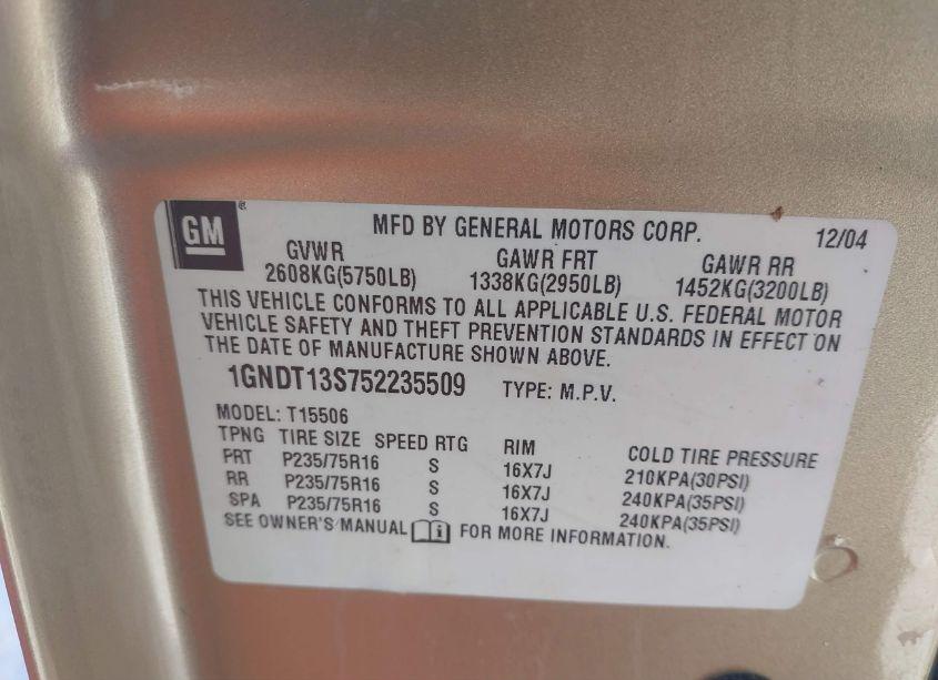 Photo 9 of 2005 Chevrolet Trailblazer LS (VIN 1GNDT13S752235509)