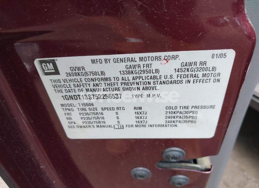 Photo 9 of 2005 Chevrolet Trailblazer LS (VIN 1GNDT13S752256537)