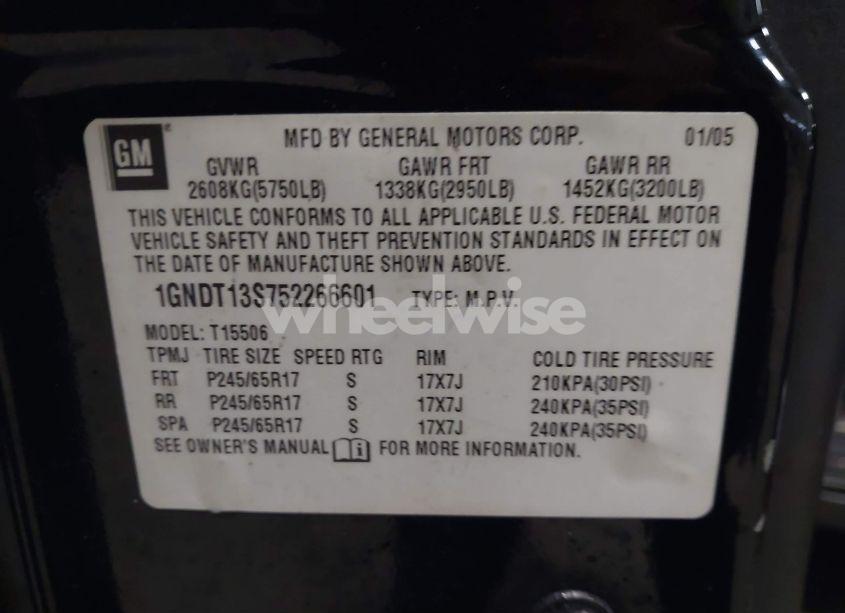 Photo 9 of 2005 Chevrolet Trailblazer LT (VIN 1GNDT13S752266601)