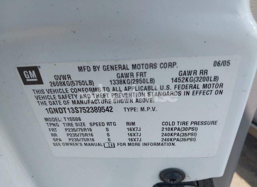 Photo 9 of 2005 Chevrolet Trailblazer LS (VIN 1GNDT13S752389542)