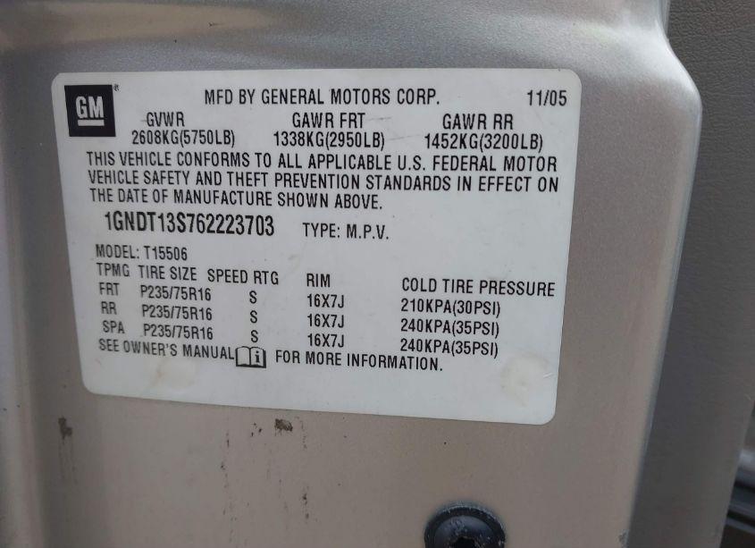 Photo 9 of 2006 Chevrolet Trailblazer LS (VIN 1GNDT13S762223703)