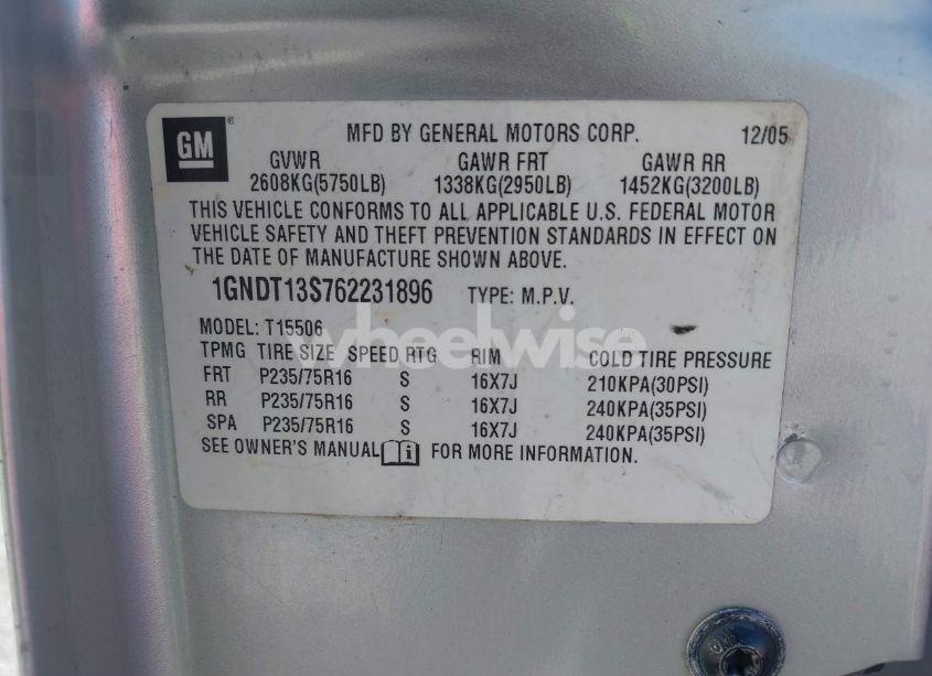 Photo 9 of 2006 Chevrolet Trailblazer LS (VIN 1GNDT13S762231896)