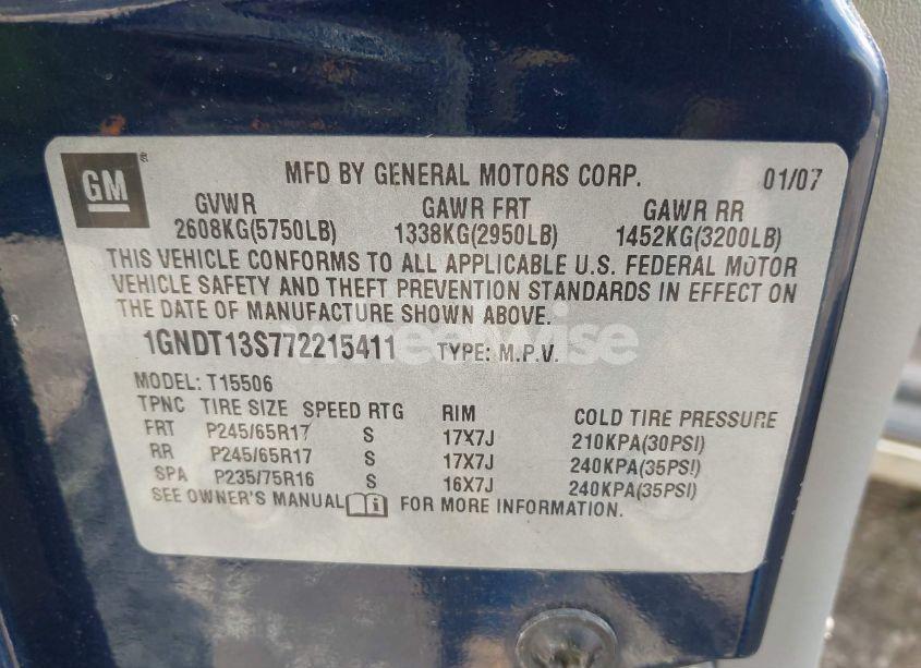 Photo 9 of 2007 Chevrolet Trailblazer LT (VIN 1GNDT13S772215411)